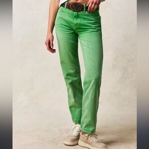 Free People We the Free Pacifica High Rise Slim Straight Leg Jeans in Green